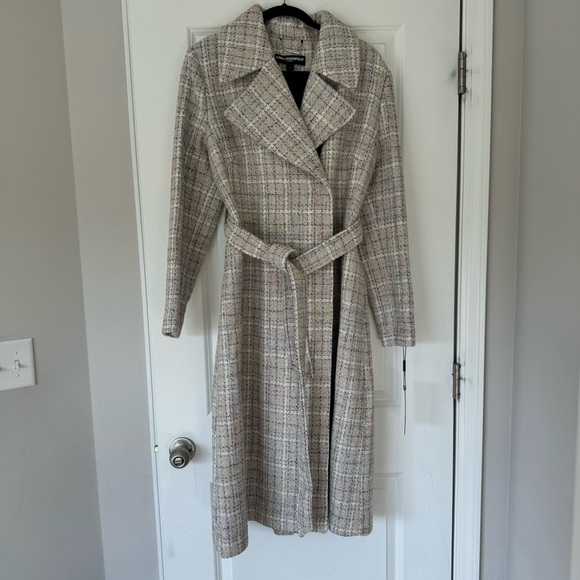 Karl Lagerfeld Cream Plaid Pea Coat - Picture 3 of 16